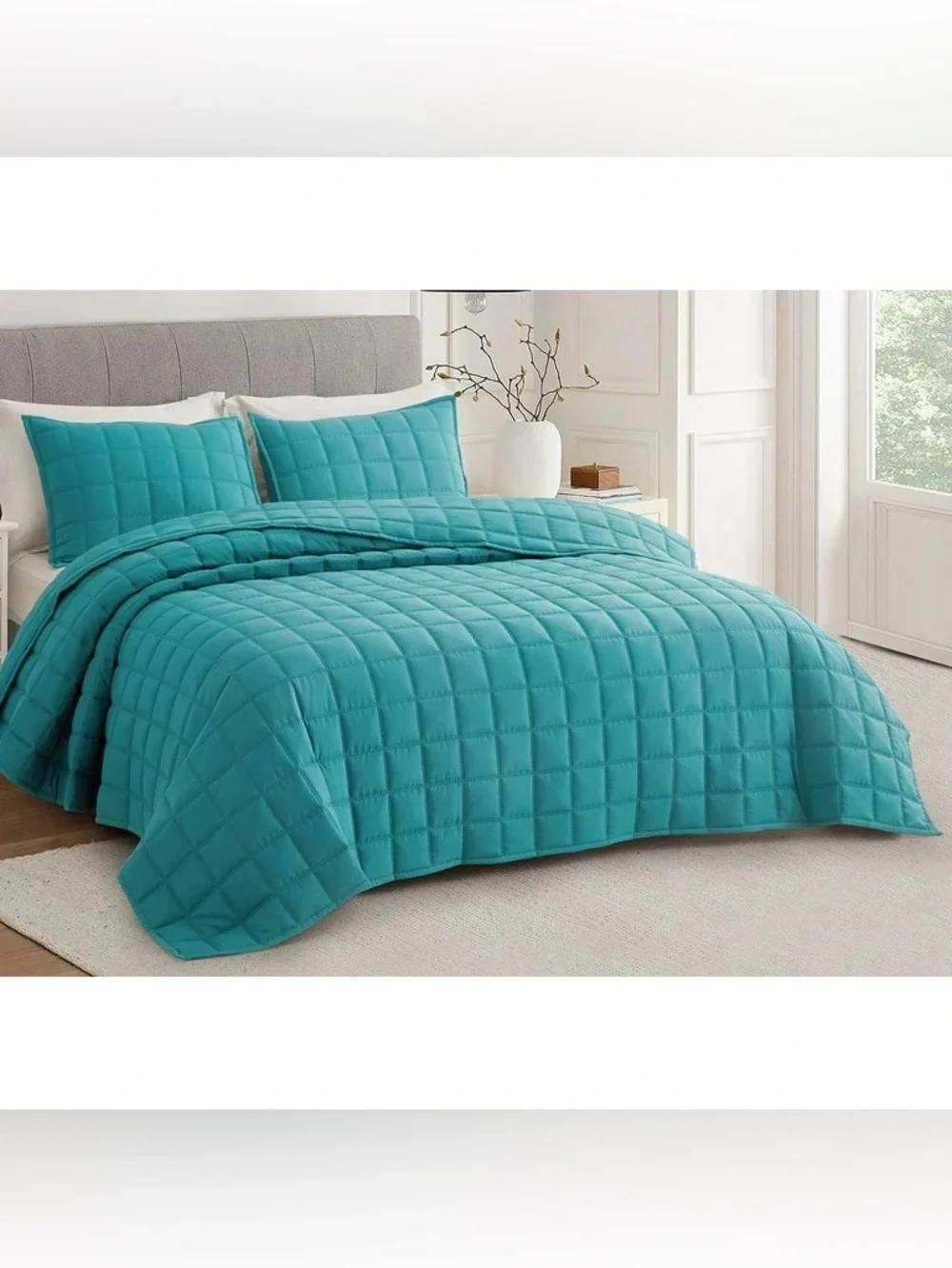 Teal Quilted king 3 piece quilt Set